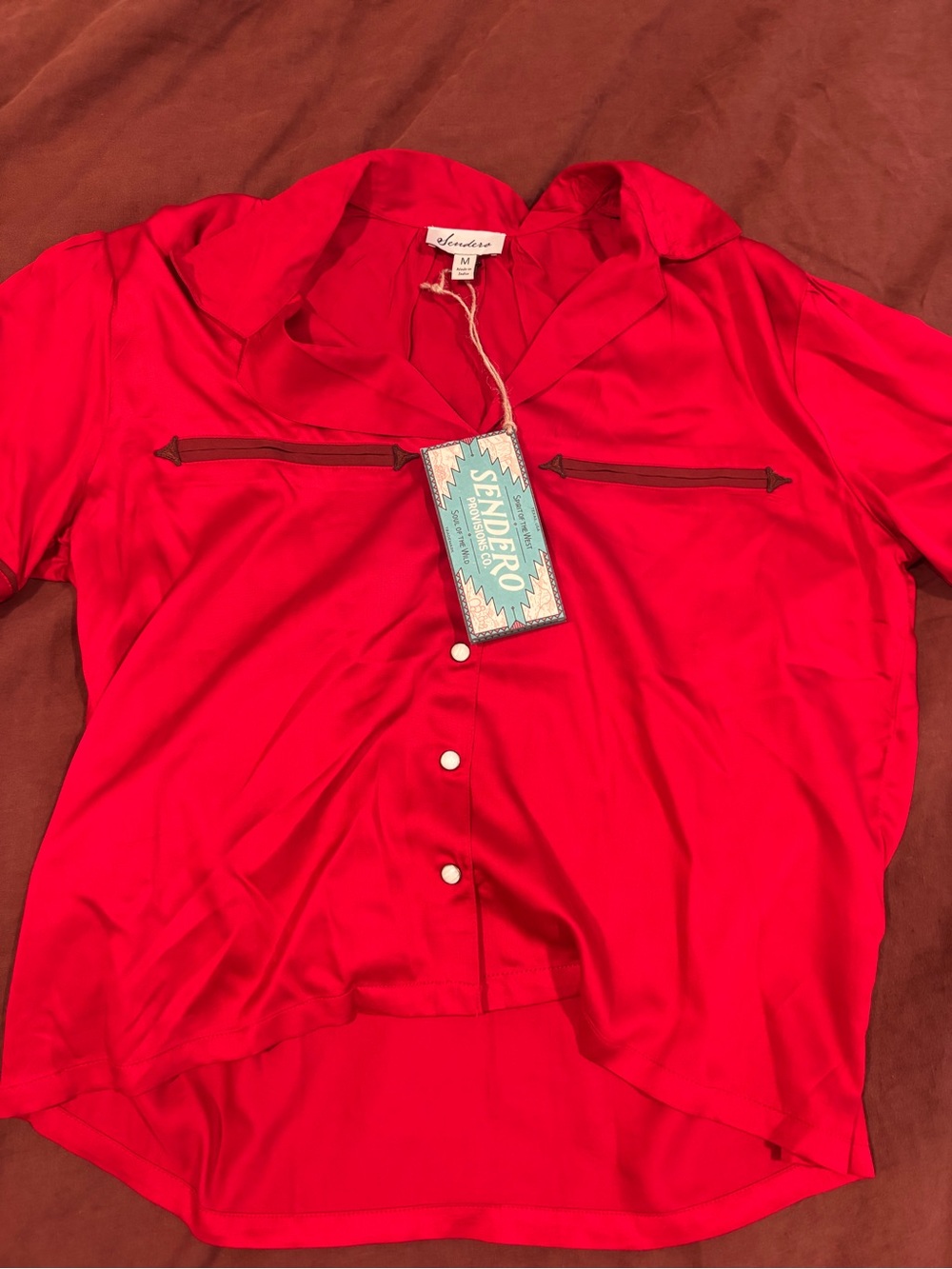 Sendero Red Short Sleeve Button-Up Blouse western
